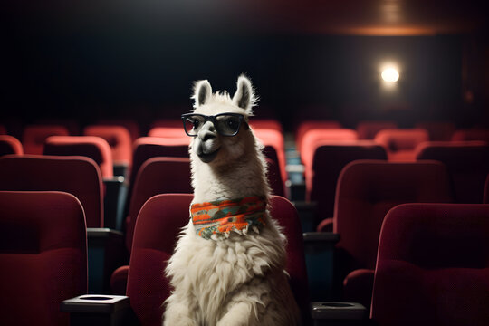 a llama is watching a movie in a cinema, Generative AI