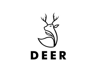 Deer line head creative design logo vector template