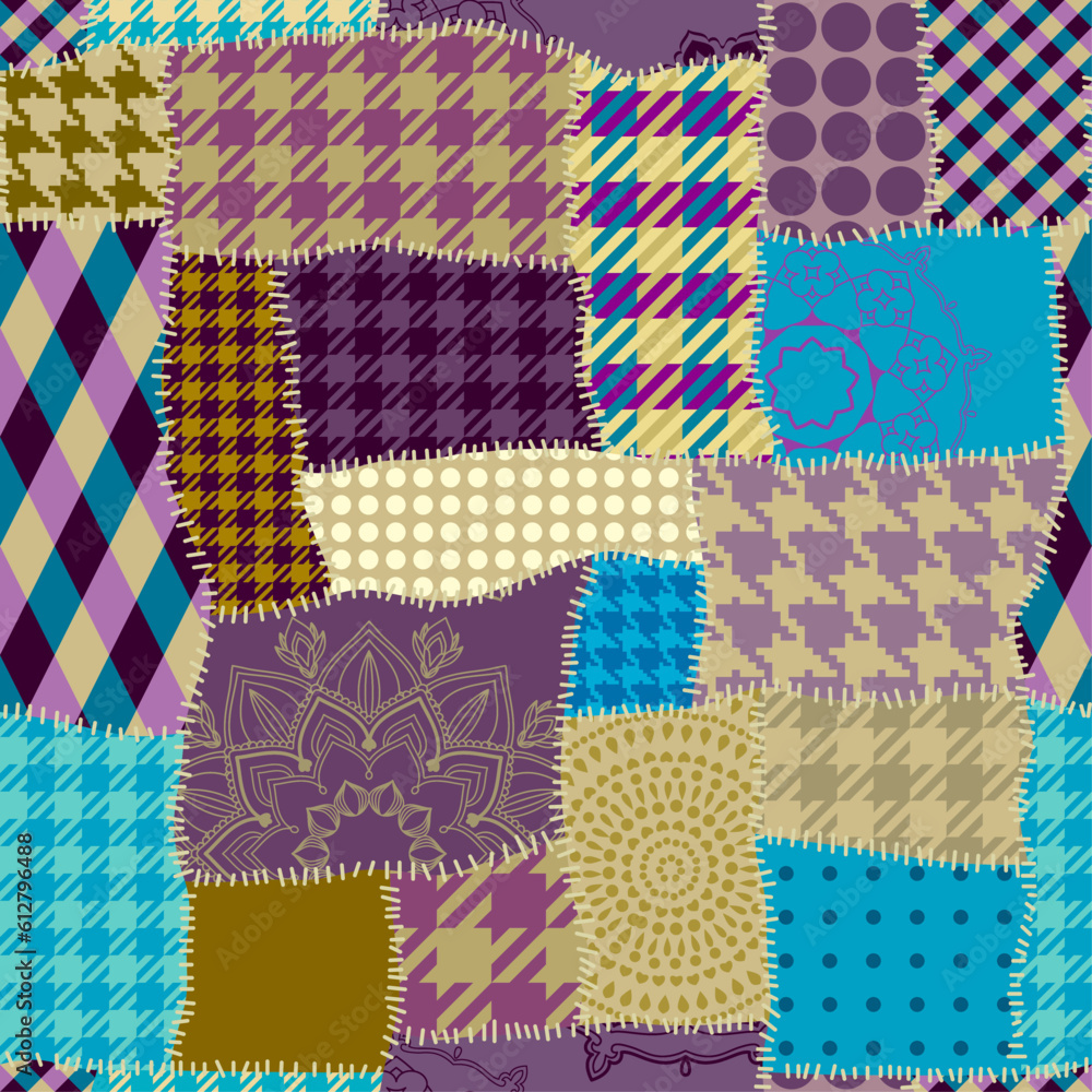 Poster textille patchwork pattern. seamless vector image.