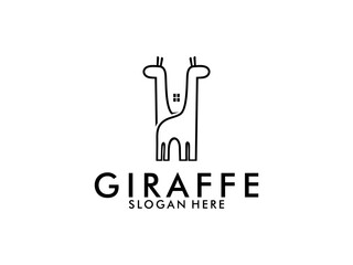 Giraffe line art with home logo vector template