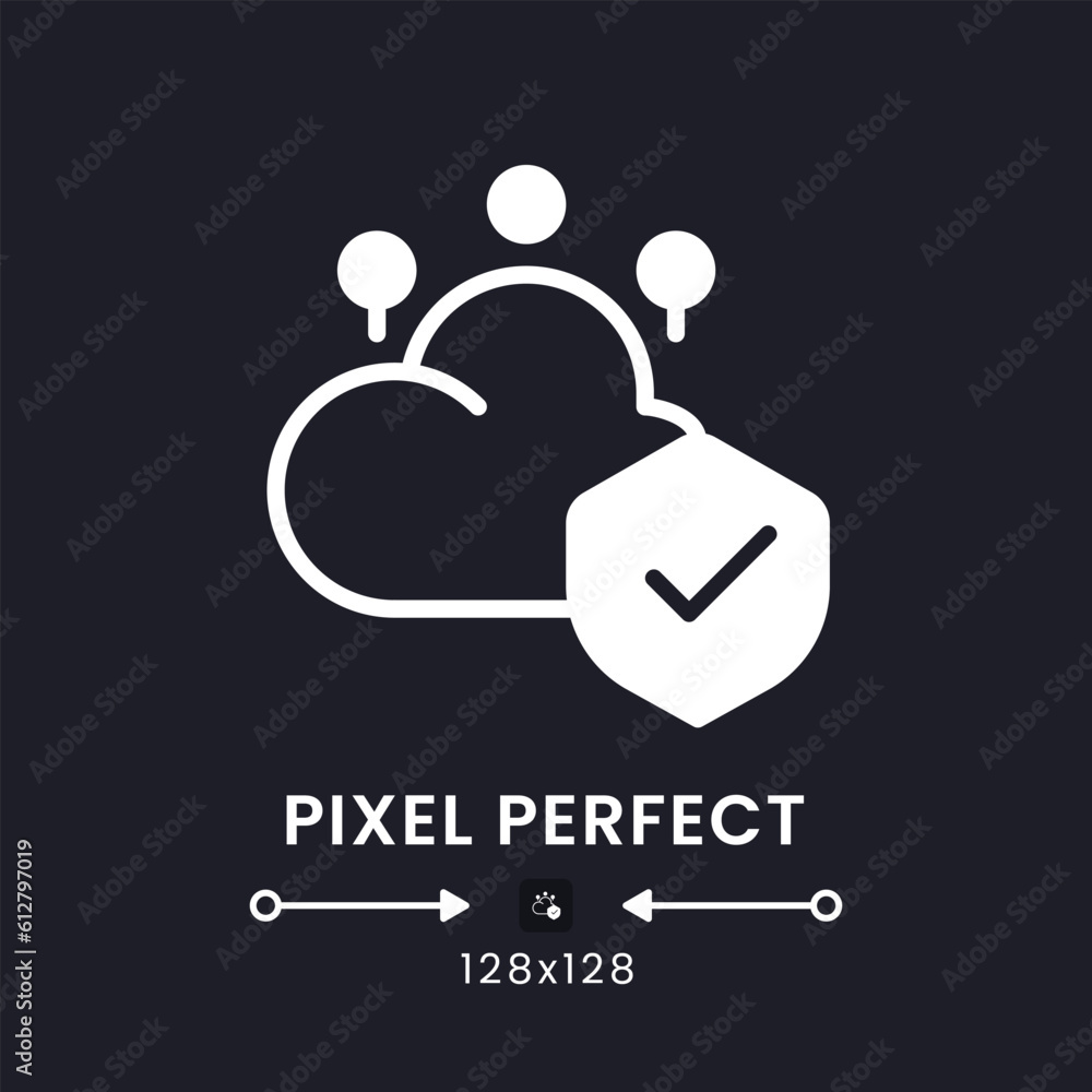 Poster cloud security white solid desktop icon. data privacy protection. access control. pixel perfect 128x