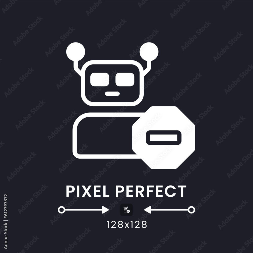 Poster Advanced bot protection white solid desktop icon. Machine learning. Digital security. Pixel perfect 128x128, outline 4px. Silhouette symbol for dark mode. Glyph pictogram. Vector isolated image