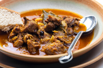 Czech beef goulash served with bread