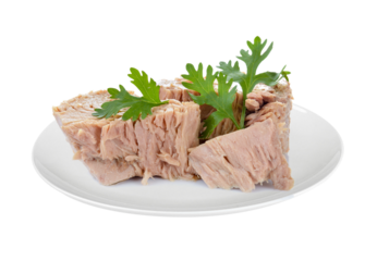 Canned tuna fish in plate on transparent png