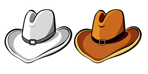 cowboy hat vector image, simple style cowboy hat colored and black and white vector illustration, ten gallon or Cattleman hat stock vector artwork