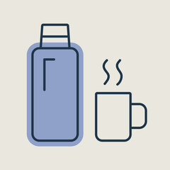Thermos bottle vector isolated icon. Camping sign