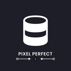 Database white solid desktop icon. Data storage. Cloud computing. Backup and recovery. Pixel perfect 128x128, outline 4px. Silhouette symbol for dark mode. Glyph pictogram. Vector isolated image