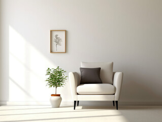 Fototapeta na wymiar Interior living room with chair and decorations. Scandinavian design. Generative AI.