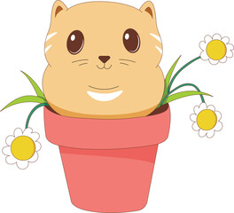 Cute Cat Sitting In A Flower Pot Feline Pet Animal