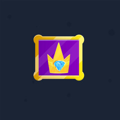 Game UI Square  Crown With Blue Diamond Icon Button Gem Dark Purple Window Pop Up With Golden Rounded Borders Cute Cartoon  Vector Design