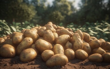 Potatoes harvested in the garden. Generative Ai image