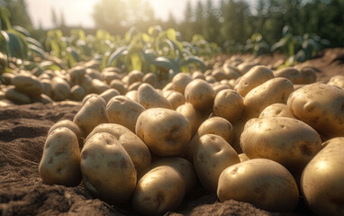 Potatoes harvested in the garden. Generative Ai image