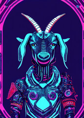 Cyborg goat with cyberpunk background