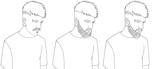 Fashion illustration line drawing  stylish man barbershop haircut cover for magazine notebook, flyer, invitation cover linear sketch product design. Guy face portrait flat style Business man clipart