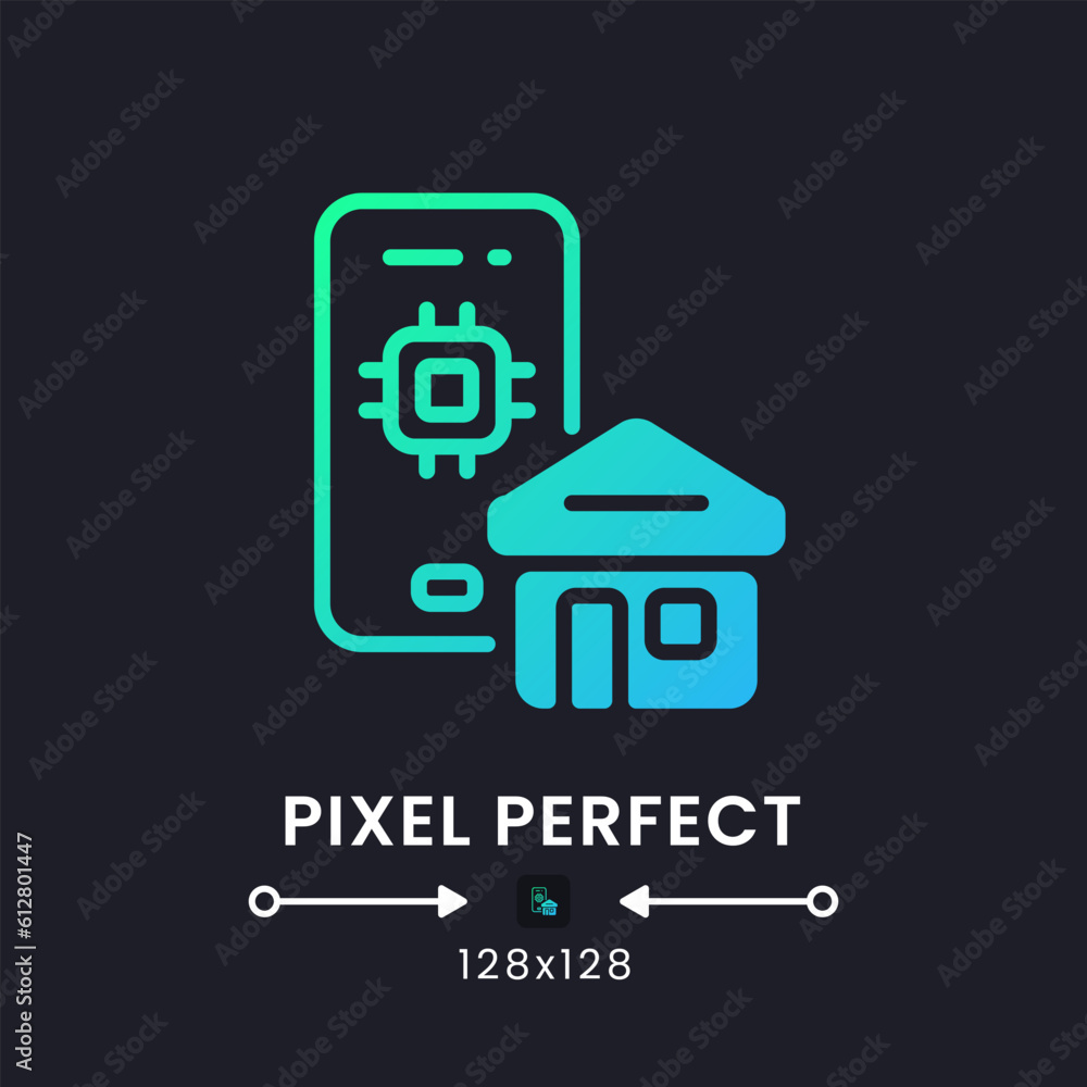 Poster home automation app blue solid gradient desktop icon on black. automatic control. internet of things