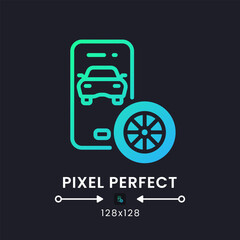 Automotive app blue solid gradient desktop icon on black. Car service. Vehicle maintenance. Auto dealer. Pixel perfect 128x128, outline 4px. Glyph pictogram for dark mode. Isolated vector image