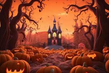 halloween background with pumpkin and bats