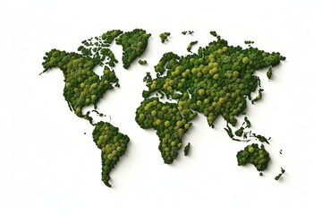 Green World Map- 3D tree or forest shape of world map isolated on white background. World Map Green Planet Earth Day or Environment day Concept. World Forestry Day | Generative AI