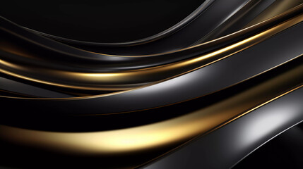 Abstract black and gold background with geometric dynamic glowing diagonal lines. Modern technology background, graphic for business, corporate, brochure, banner, cover or poster, Generative AI.