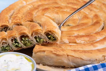 Greek spinach pie with feta cheese.Close up
