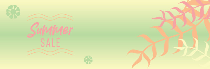 summer sale background, gradient color with leaf ornament. vector for banners, greeting cards, posters, presentations, flyers, social media.