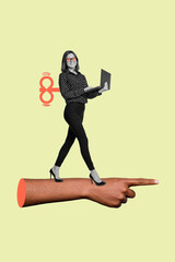 Image picture black white gamma collage sketch of successful confident woman going big human arm...