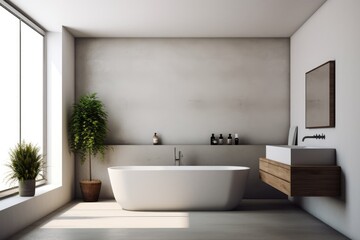 Obraz na płótnie Canvas modern white bathroom, minimal style, contemporary design with natural light, generative AI