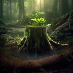 Young tree emerging from old tree. Generative ai.