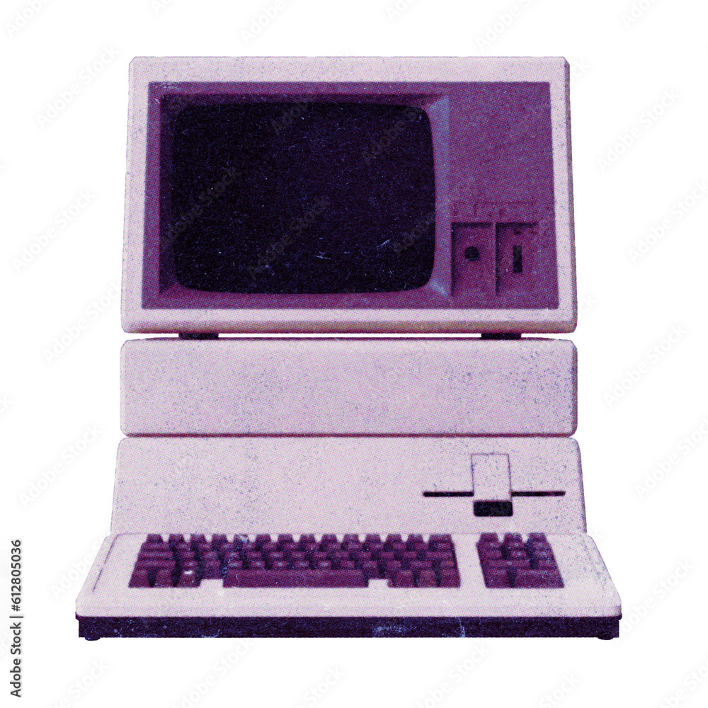 Poster retro 80s computer collage element isolated on transparent background