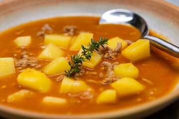 potato soup with ground beef meat