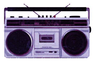 Retro 80s boombox collage element isolated on transparent background