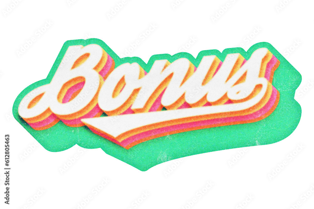 Poster word bonus paper cut-out in retro three-dimensional script lettering style isolated on transparent b