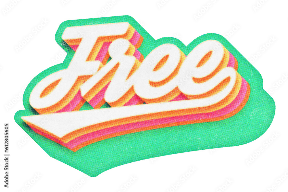 Poster word free paper cut-out in retro three-dimensional script lettering style isolated on transparent ba