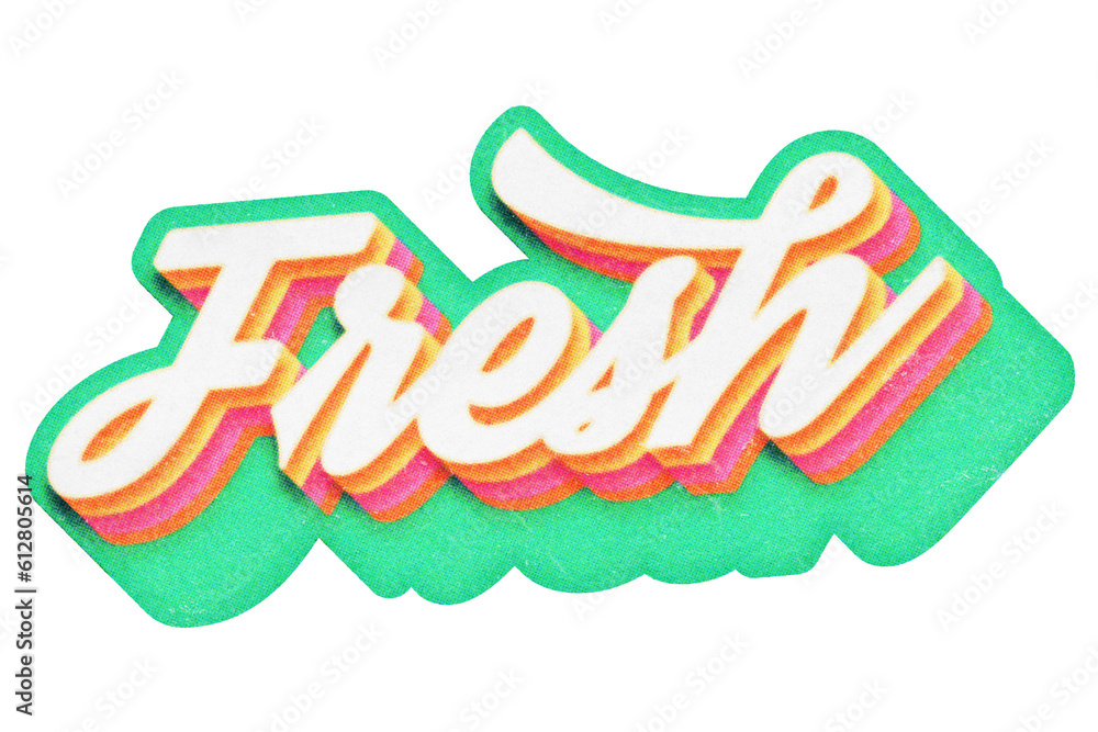 Poster word fresh paper cut-out in retro three-dimensional script lettering style isolated on transparent b
