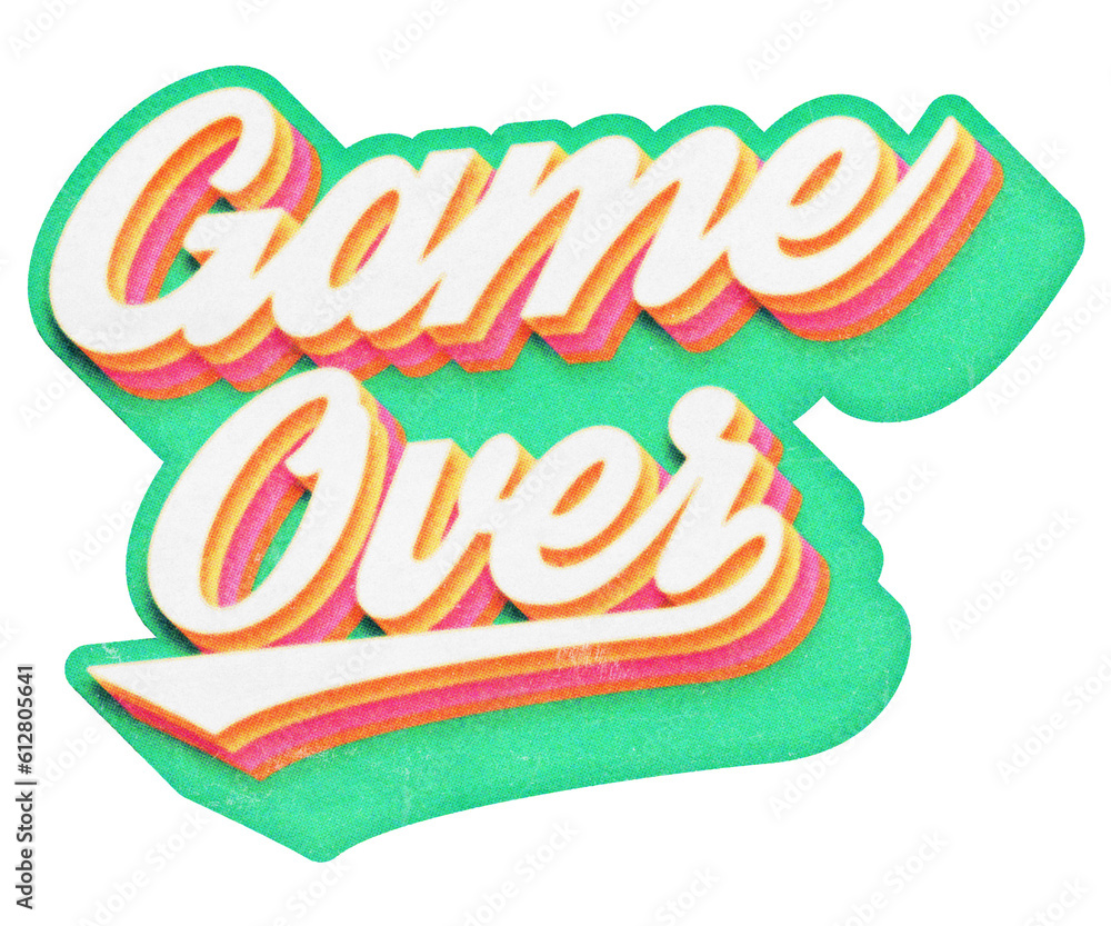 Poster words game over paper cut-out in retro three-dimensional script lettering style isolated on transpar