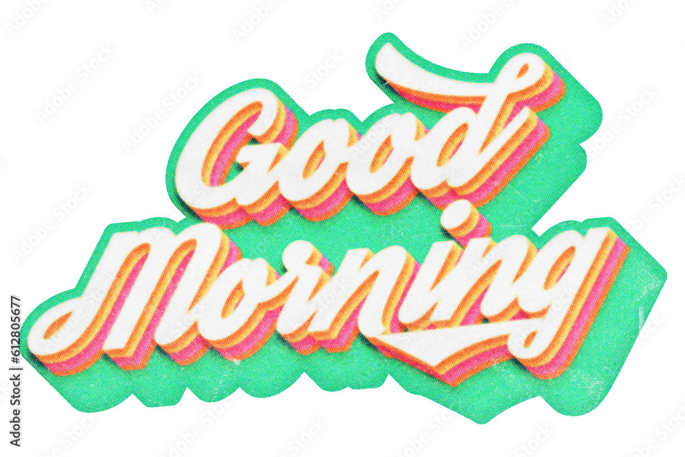Poster words good morning paper cut-out in retro three-dimensional script lettering style isolated on trans