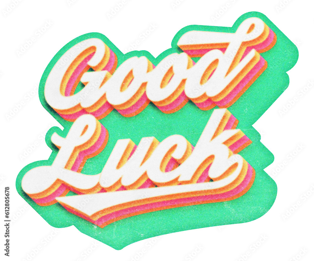 Poster words good luck paper cut-out in retro three-dimensional script lettering style isolated on transpar