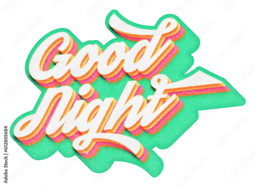 Poster words good night paper cut-out in retro three-dimensional script lettering style isolated on transpa