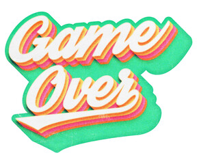 Words Game Over paper cut-out in retro three-dimensional script lettering style isolated on transparent background