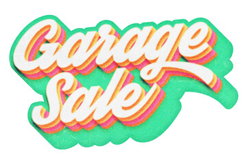 Words Garage Sale paper cut-out in retro three-dimensional script lettering style isolated on transparent background