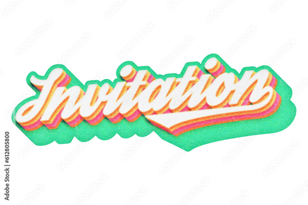 Poster word invitation paper cut-out in retro three-dimensional script lettering style isolated on transpar