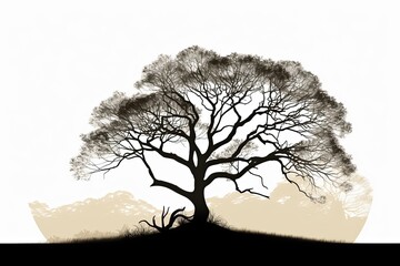 Silhouette of an Isolated Tree in a Majestic Forest - Nature Design Illustration for Background Element: Generative AI