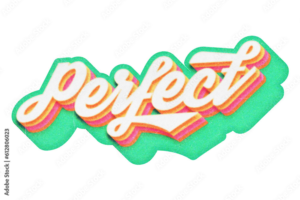 Poster word perfect paper cut-out in retro three-dimensional script lettering style isolated on transparent