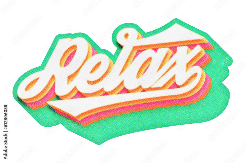 Poster word relax paper cut-out in retro three-dimensional script lettering style isolated on transparent b