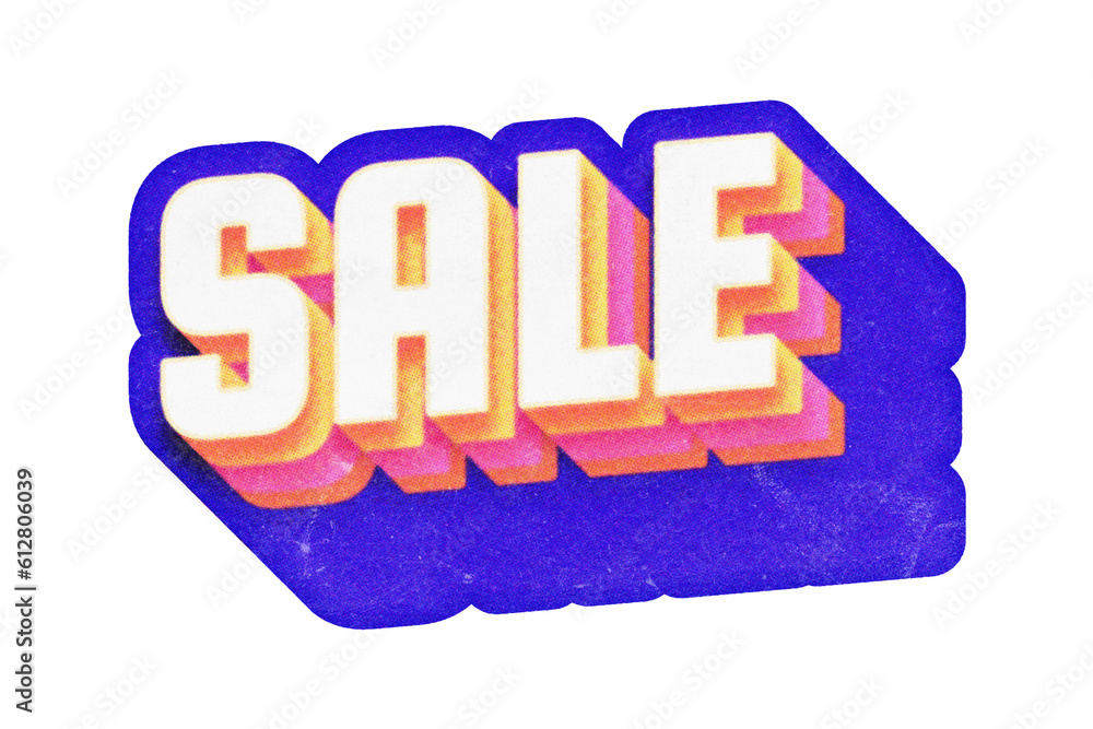 Poster word sale paper cut-out in retro three-dimensional script lettering style isolated on transparent ba