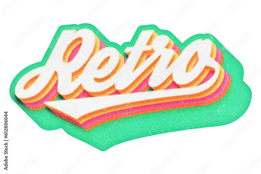 Poster word retro paper cut-out in retro three-dimensional script lettering style isolated on transparent b