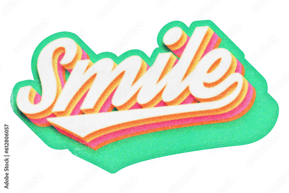 Poster word smile paper cut-out in retro three-dimensional script lettering style isolated on transparent b
