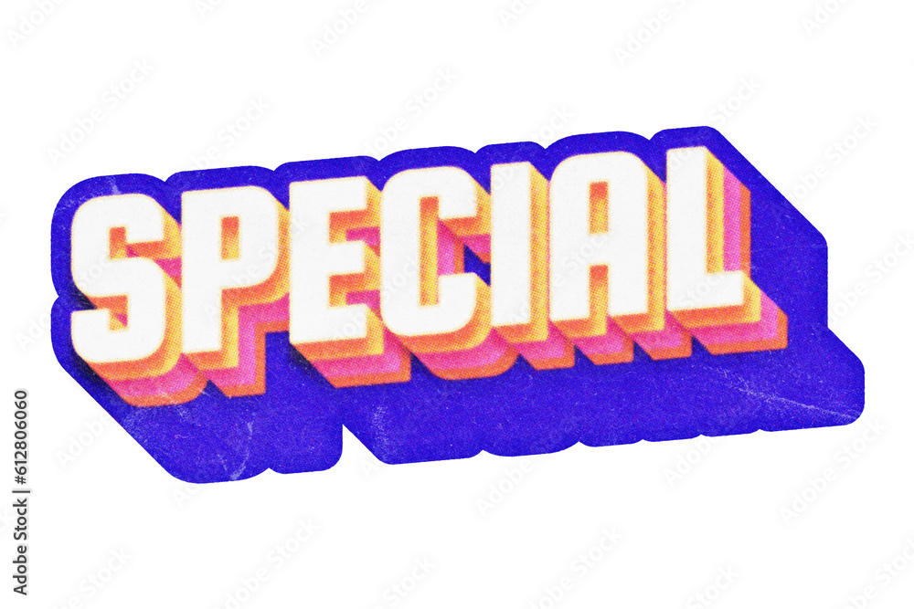 Poster word special paper cut-out in retro three-dimensional script lettering style isolated on transparent