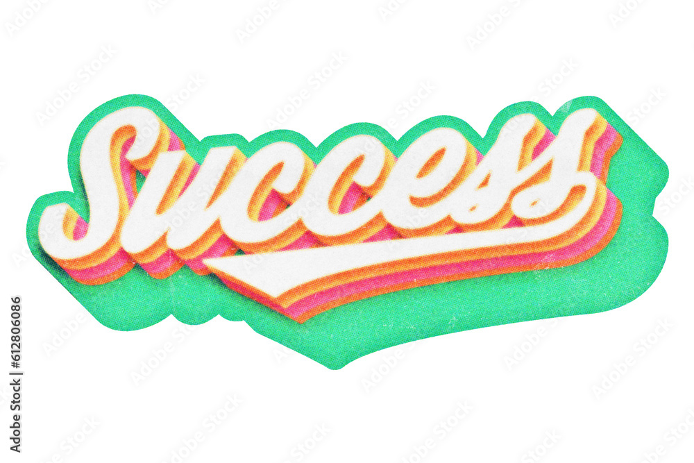 Poster word success paper cut-out in retro three-dimensional script lettering style isolated on transparent