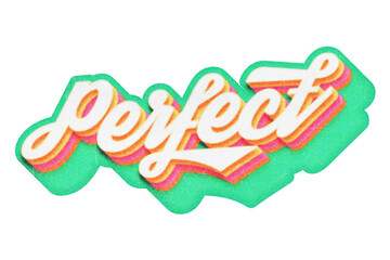Word Perfect paper cut-out in retro three-dimensional script lettering style isolated on transparent background